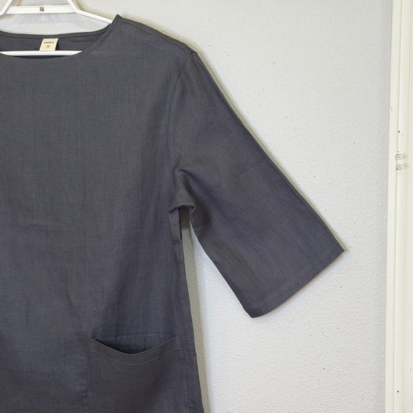 Lintico Tunic Top Womens Small Dark Gray 100% Linen Lagenlook 3/4 Sleeve Pockets - Picture 3 of 7